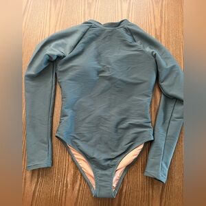 J. Crew Long Sleeve One-Piece Swimsuit in Teal with Peach Lining
